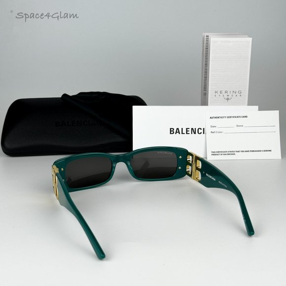 NEW Balenciaga BB0096S 006 Green Gold Logo Grey Rectangle Unisex Sunglasses - Picture 9 of 14